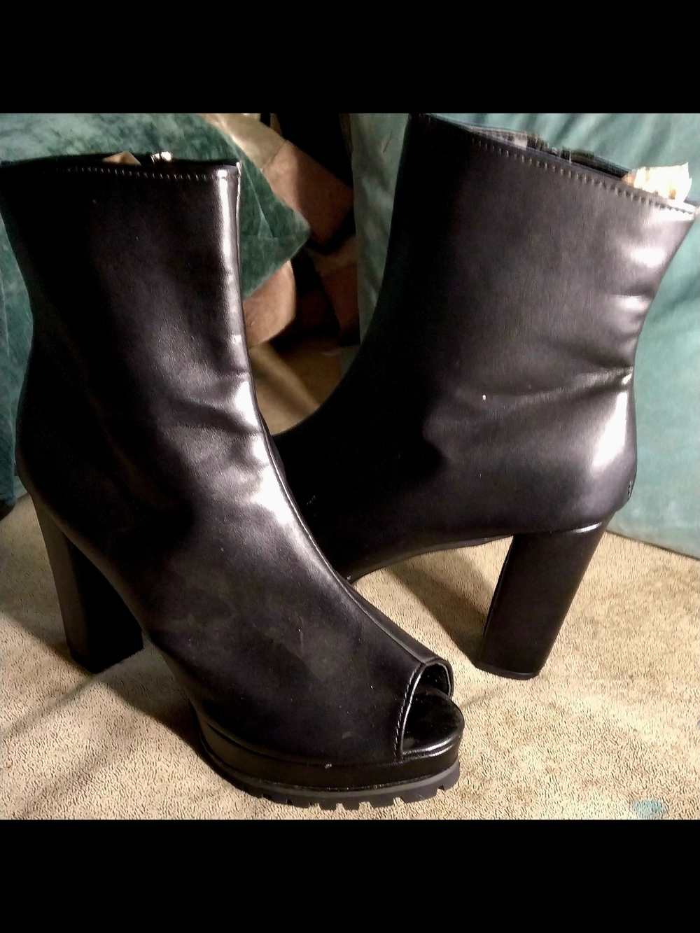 Black Peep-Toe Platform Ankle Boots - Women's